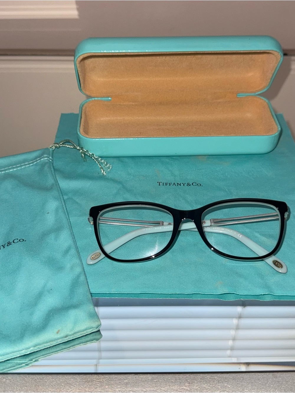 Tiffany & Co. Black and White Women's Optical Glasses with Tiffany Blue Case